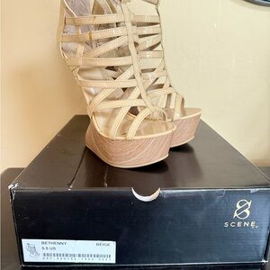 Scene Weaver Tan Strappy Wedge Sandals